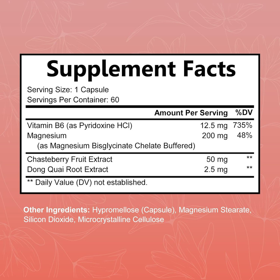 4 In 1 Magnesium Supplement For Women - Magnesium Glycinate With Chasteberry Dong Quai And Vitamin B6 For Stress Relief, Healthy Sleep, Nerves, Bones, Muscles (Manufactured In The Usa) 60 Capsules