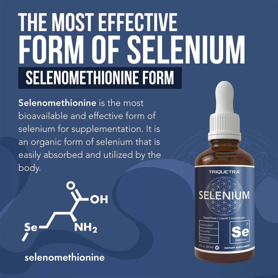 Selenium - 200 Mcg, Selenomethionine Form, 300 Servings - Vegan, Glass Bottle, Yeast Free - Sublingual Liquid Concentrate - Antioxidant, Supports Immunity, Thyroid Health (2 Oz.)