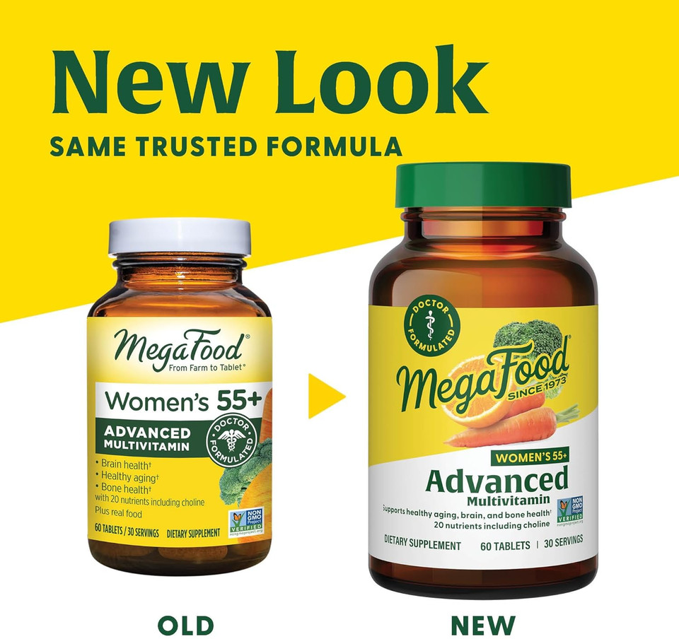 Megafood Women'S 55+ Advanced Multivitamin For Women - Doctor-Formulated With Choline, Vitamin D3, Vitamin B12, Biotin - Plus Real Food - Optimal Aging, - Vegetarian - 60 Tabs (30 Servings) Megafood Women'S 55+ Advanced Multivitamin For Women - Doctor-Formulated With Choline, Vitamin D3, Vitamin B12, Biotin - Plus Real Food - Optimal Aging, - Vegetarian - 60 Tabs (30 Servings)