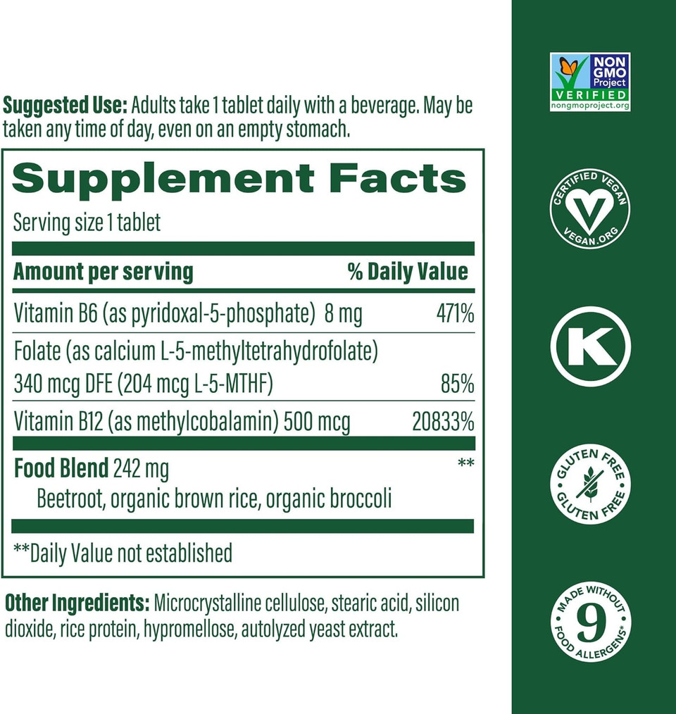 Megafood Methyl B12 - Vegan - Includes Methyl Folate, Vitamin B12 & B6 - Supports Cellular Energy Production, Nervous System Health & Cardiovascular Function - 60 Tablets Megafood Methyl B12 - Vegan - Includes Methyl Folate, Vitamin B12 & B6 - Supports Cellular Energy Production, Nervous System Health & Cardiovascular Function - 60 Tablets