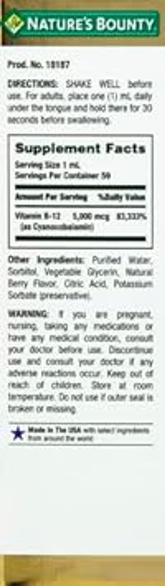 Nature'S Bounty Vitamin B12 5000 Mcg Sublingual Liquid, Cardiovascular Health & Cellular Energy Support, 2 Fl Oz (1 Count)