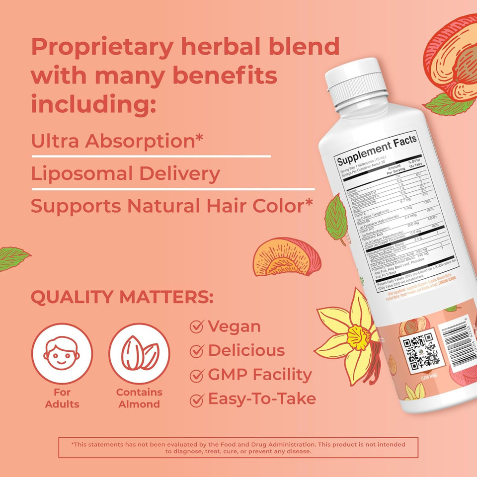 Maryruth Organics Gray Guard Liposomal, Supports Natural Hair Color, With Copper & Pantothenic Acid, Holy Basil & Traditional Herbs, Vitamin E & Vitamin B For Overall Health, Ages 18+, 15.22 Fl Oz