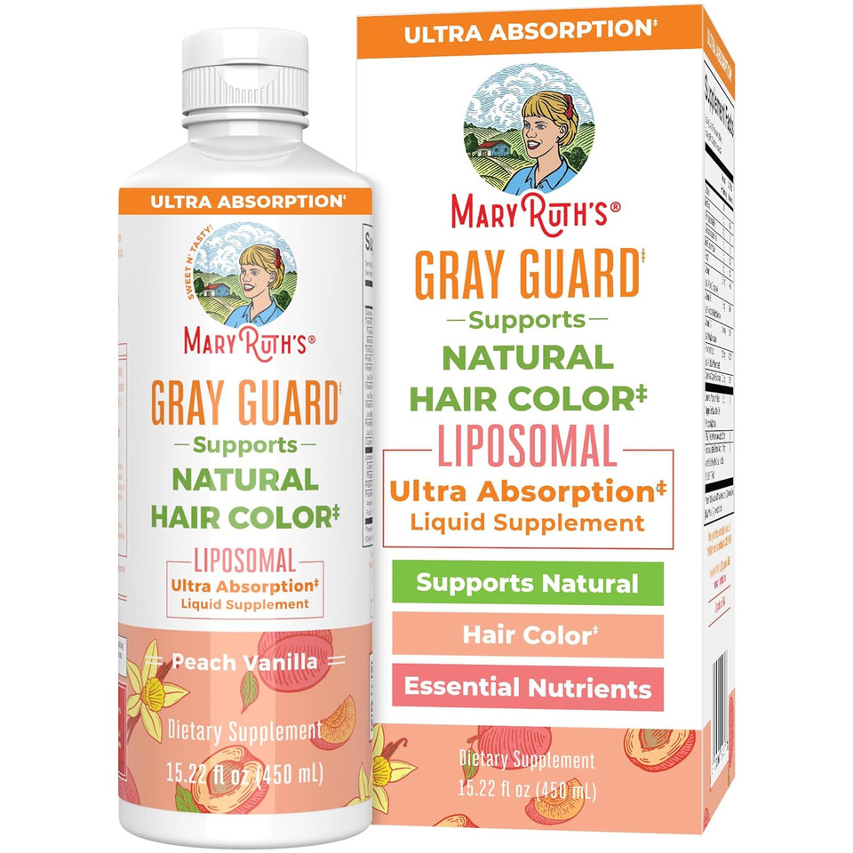 Maryruth Organics Gray Guard Liposomal, Supports Natural Hair Color, With Copper & Pantothenic Acid, Holy Basil & Traditional Herbs, Vitamin E & Vitamin B For Overall Health, Ages 18+, 15.22 Fl Oz
