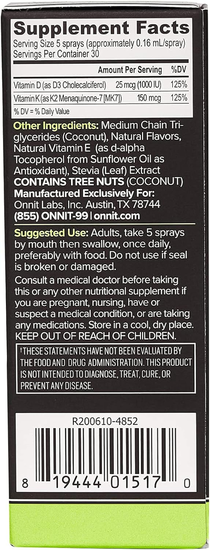 Onnit Labs Passion Fruit Guava Vitamin D3 Spray With Vitamin K2, 0.8 Fz