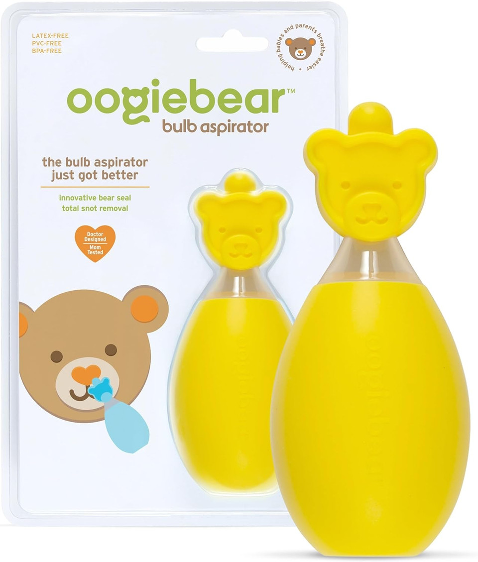 Oogiebear: Baby Nasal Aspirator - Safe Booger & Earwax Remover For Newborns, Infants, Toddlers - Better Syringe, Airtight Suction, Nose Sucker - Essential Baby Stuff, Diaper Bag Must-Haves, Yellow
