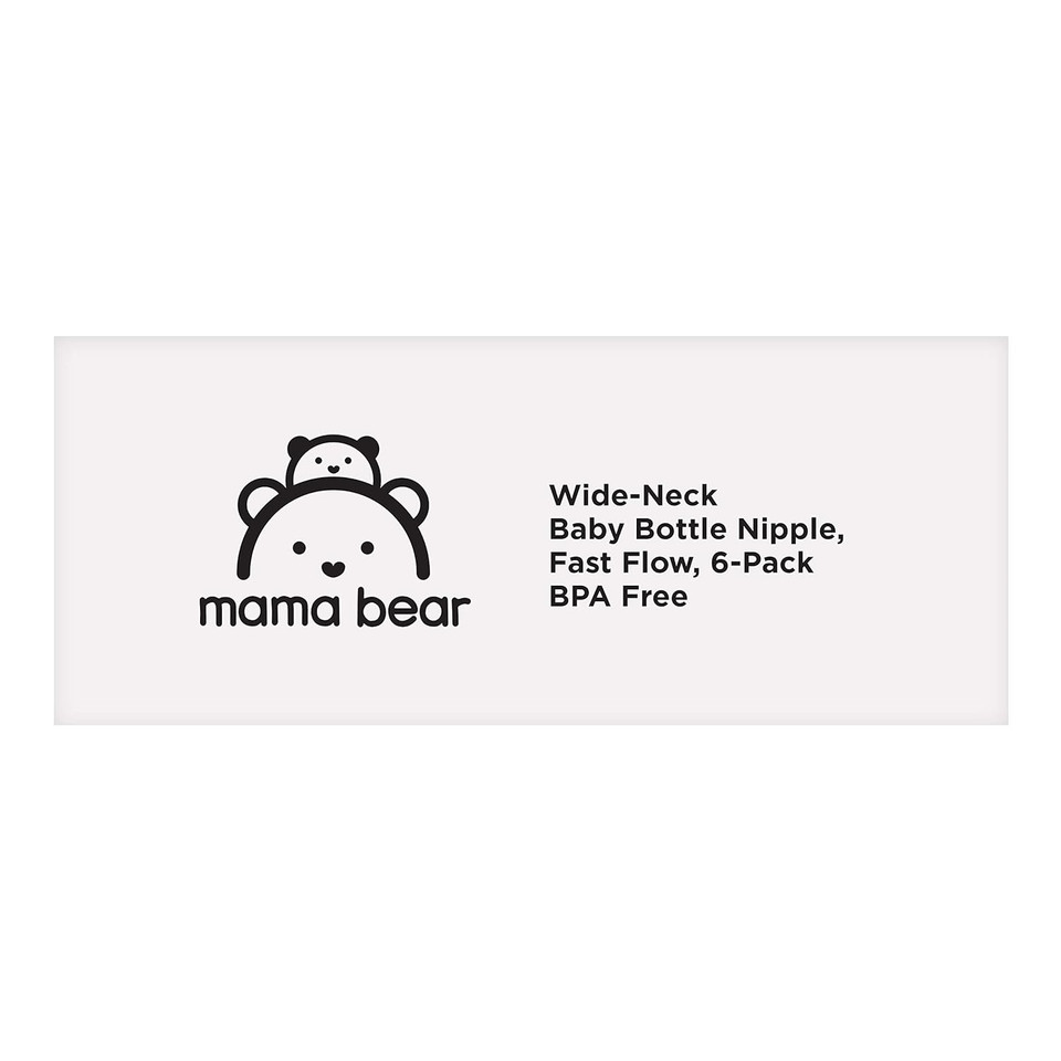 Mama Bear Wide-Neck Baby Bottle Nipple, Bpa-Free, Fast Flow (Pack Of 6), Compatible With Mama Bear Wide-Neck Baby Bottles Only