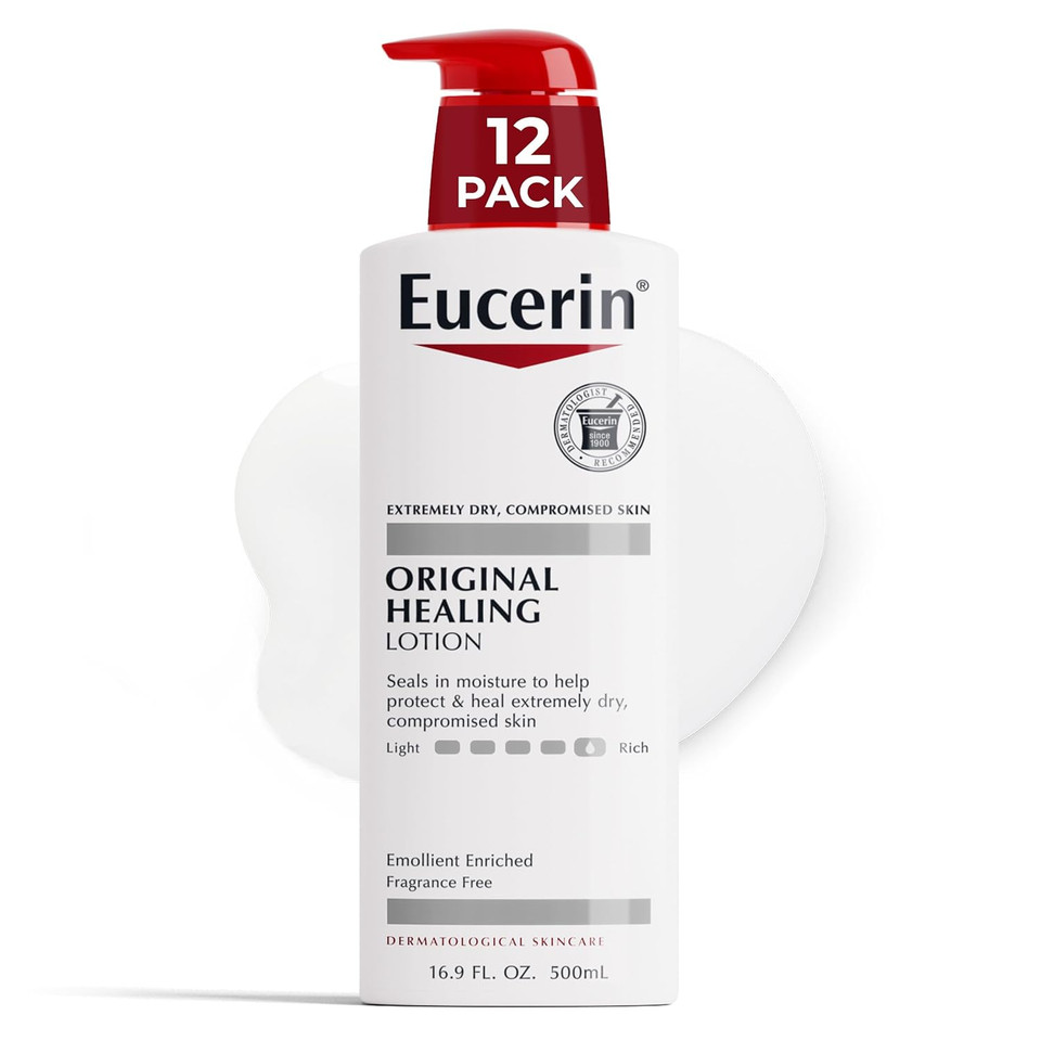Eucerin Original Healing Rich Body Lotion, Body Lotion For Dry Skin, 16.9 Fl Oz Pump Bottle (Pack Of 12)