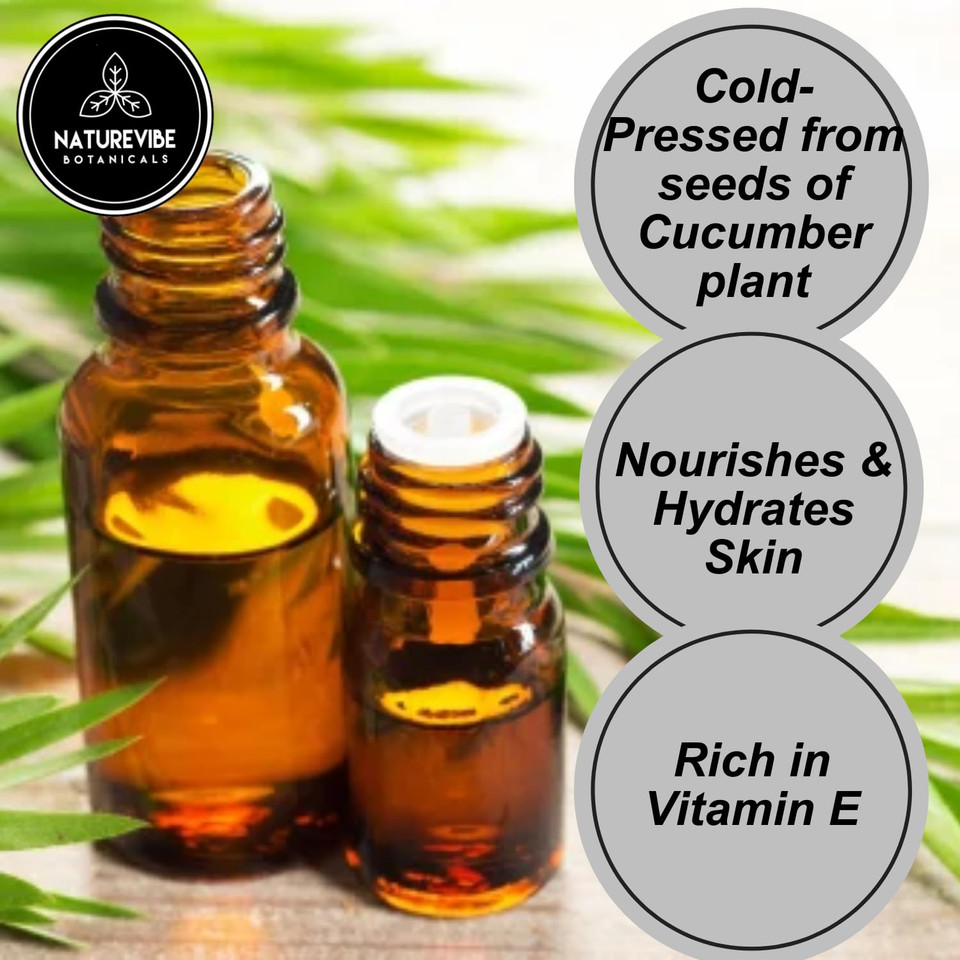Cucumber Seed Oil 32 Ounces By Naturevibe Botanicals | Cold Pressed 100% Pure & Natural Carrier Oil | Perfect For Facial Care & Soothing Massages | Non Greasy Face & Body Moisturiser (946 Ml)