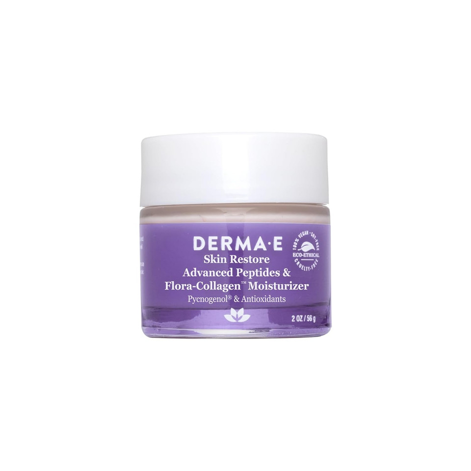 Derma-E Advanced Peptides And Vegan Flora-Collagen Moisturizer  Double Action Collagen Face Cream With Peptide Complex  Intensely Hydrating Face Moisturizer For Lines, Wrinkles And Redness, 2 Oz