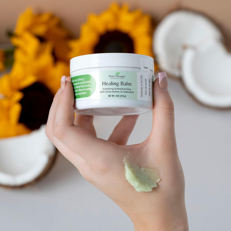 Plant Therapy Healing Balm 4 Oz 100% Pure & Natural, Nutrient-Rich Botanical Formula, Soothing Ingredients: Shea Butter, Tamanu Oil, And Calendula Extract