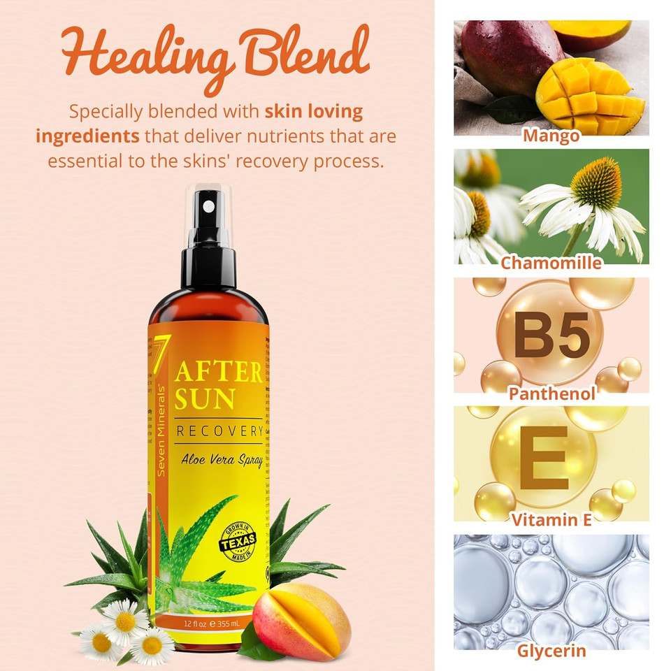 New After Sun Solar Recovery Spray With Aloe Vera - For Skin & Face With Instant Sunburn Relief. Unlike Regular Aftersun Spray, Ours Is Made From Freshly Cut Texas Aloe. With Mango & Chamomile (12 Oz)
