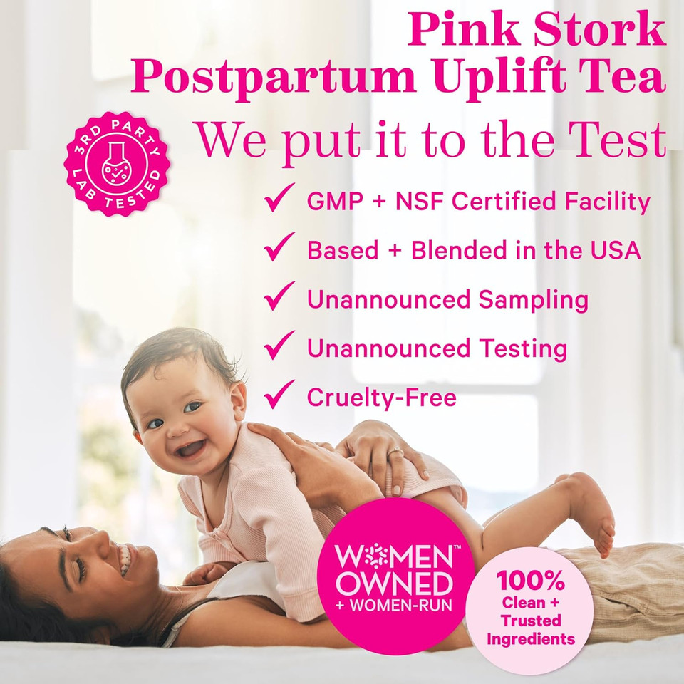 Pink Stork Postpartum Uplift Mood Support Tea: Hormone Balance For Women After Pregnancy, Chamomile Tea With Red Raspberry Leaf For Postpartum Recovery - Caffeine-Free, 15 Sachets