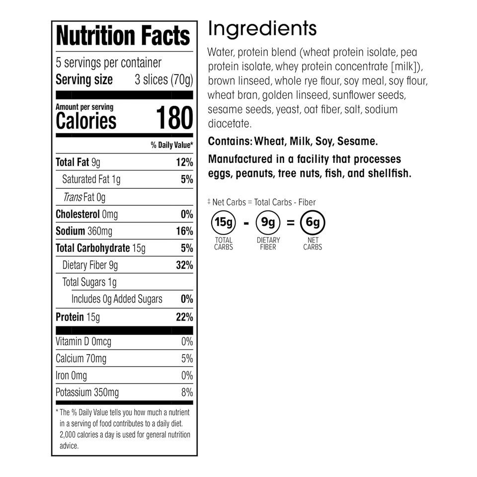 Wonderslim Protein Grain & Seed Brown Bread, 9G Fiber, Low Carb (5Ct)