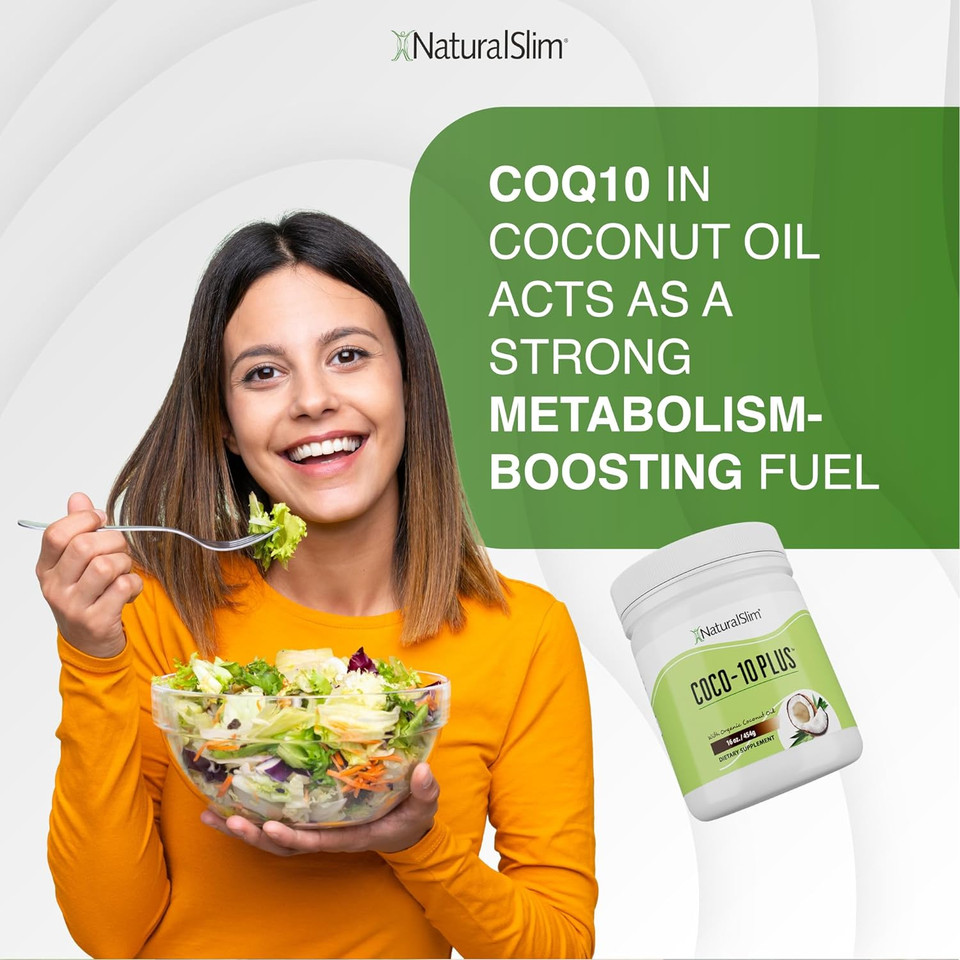 Naturalslim Coco10 Plus With Coq10 - Organic Coconut Oil For Cooking, Baking, Mixing With Shake Or Coffee - Fresh Flavor - 16 Oz