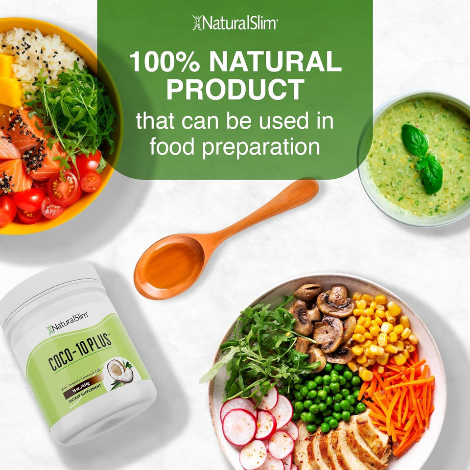 Naturalslim Coco10 Plus With Coq10 - Organic Coconut Oil For Cooking, Baking, Mixing With Shake Or Coffee - Fresh Flavor - 16 Oz