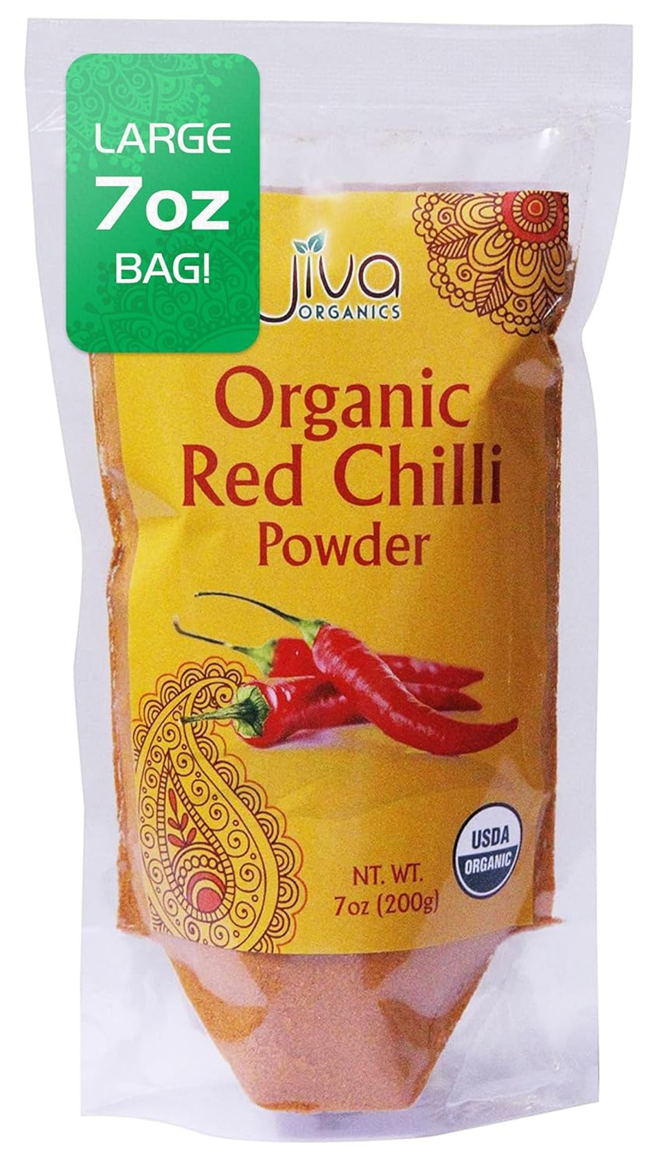 Jiva Organics Organic Red Chili Powder 7 Ounce Bag - Extra Hot, Ground Indian Chillies, 100% Natural & Non-Gmo