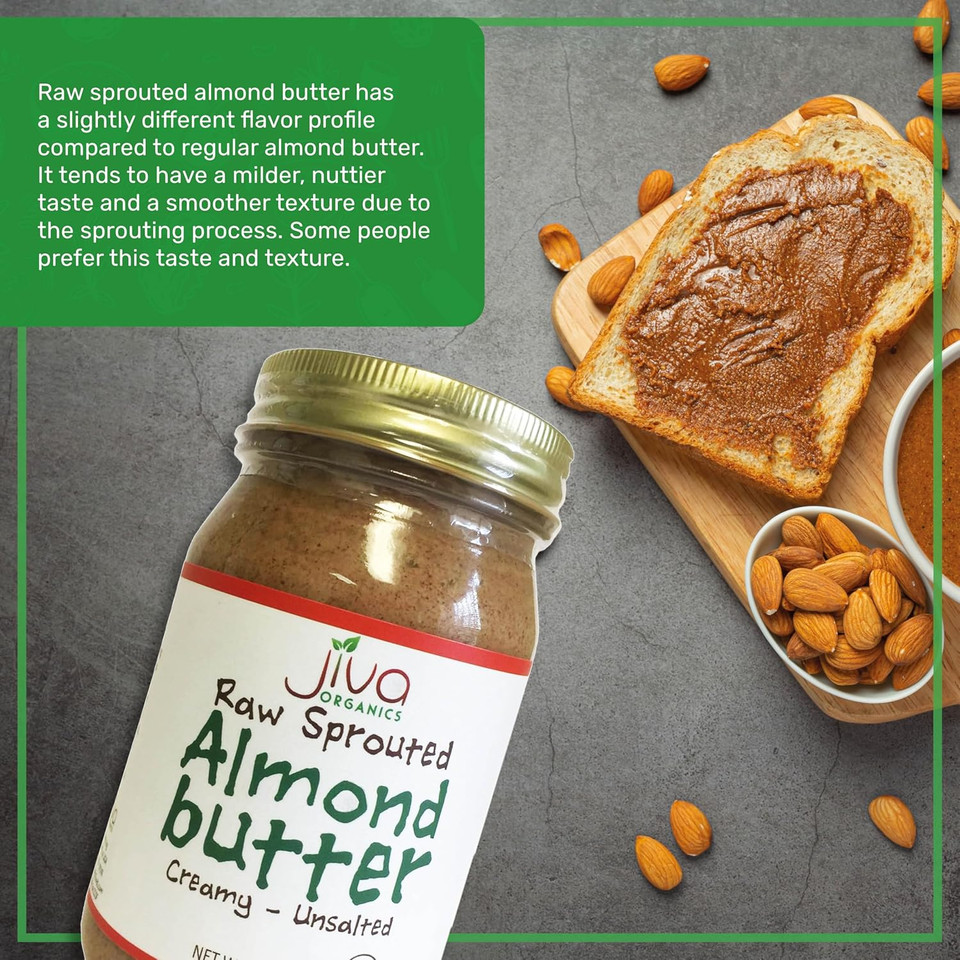 Jiva Organics Raw Sprouted Organic Almond Butter 16-Ounce Large Jar