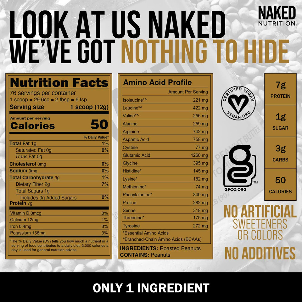 2 Lb Powdered Peanut Butter From Us Farms  Bulk, Only 1 Ingredient - Roasted Peanuts, Vegan, No Additives, Preservative Free, No Salt, No Sugar - 76 Servings - Naked Pb