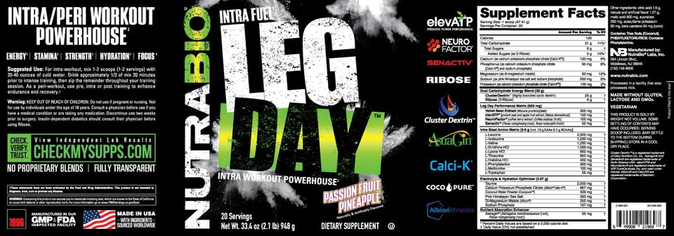 Nutrabio Leg Day- Passion Fruit Pineapple- 20 Servings