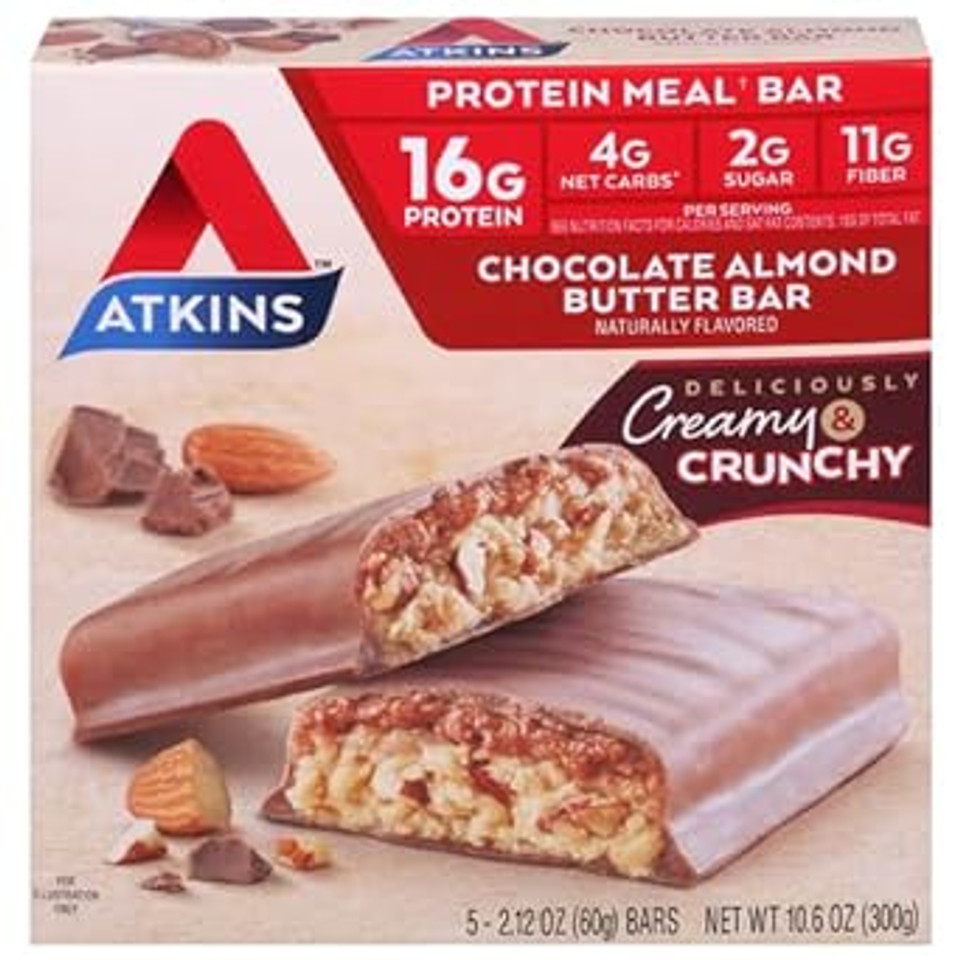 Atkins Chocolate Almond Butter Protein Meal Bar, Keto Friendly, 5 Count