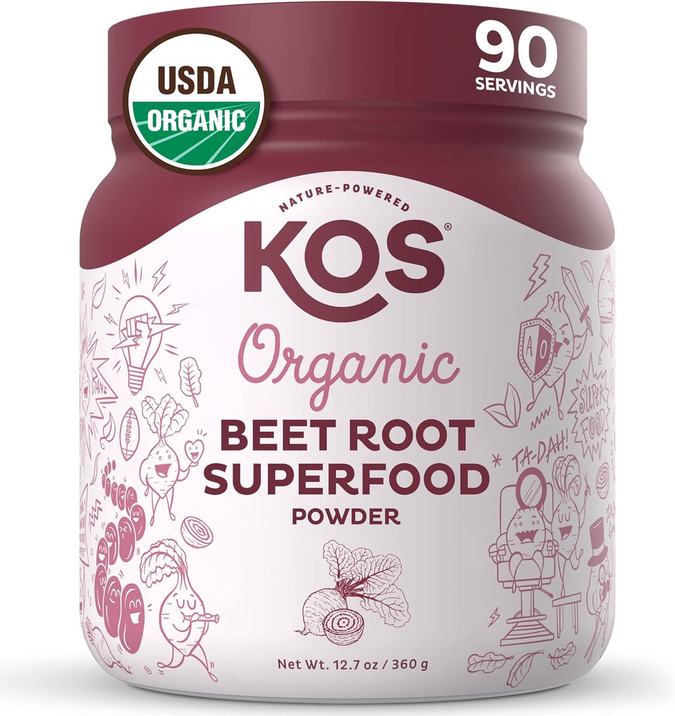 Kos Organic Beet Root Powder - Usda Certified, Nitric Oxide Booster, Non-Gmo, Gluten & Soy Free - 90 Servings