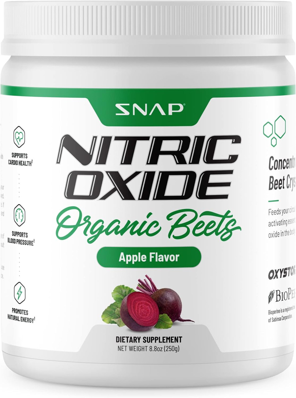 Snap Supplements Usda Organic Beet Root Powder, 3-In-1 Nitric Oxide Supplement, Support Healthy Blood Circulation, 250G (30 Servings, Apple)