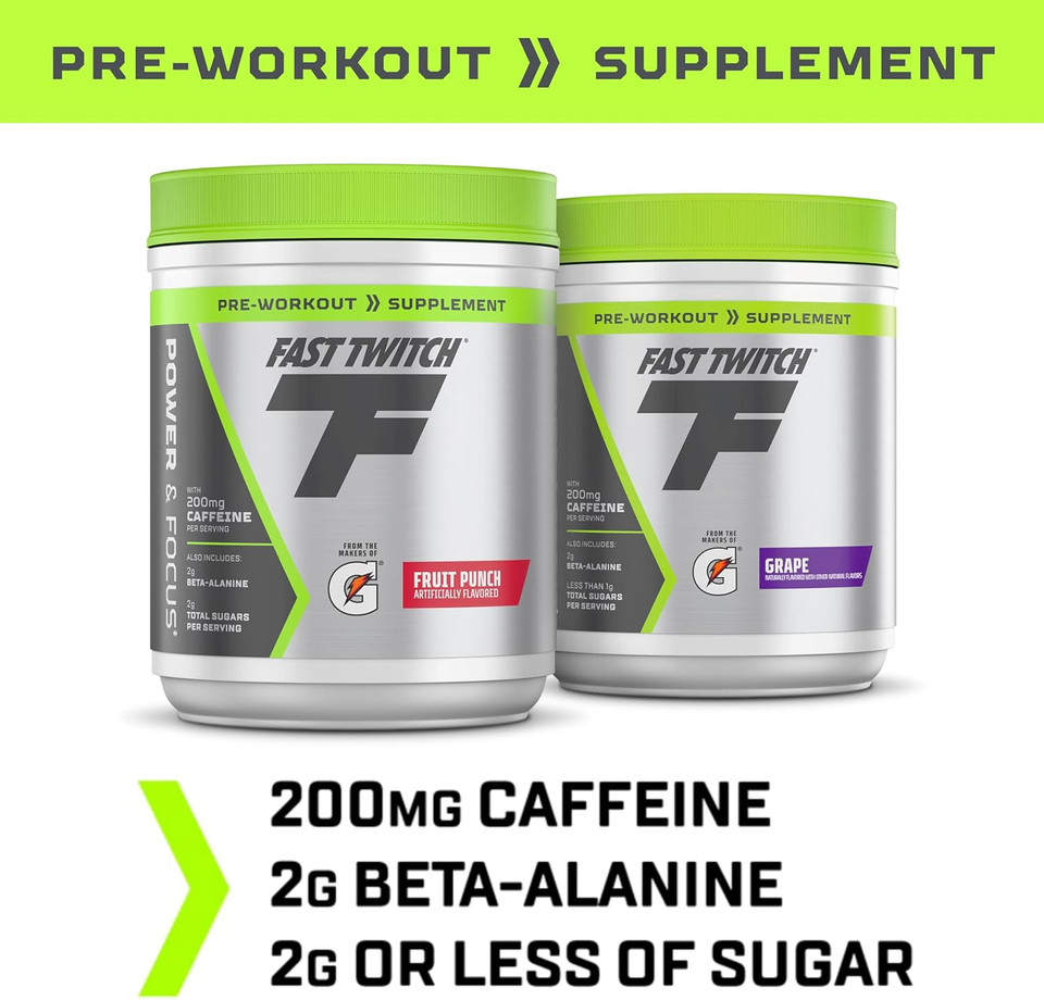 Fast Twitch From The Makers Of Gatorade,Caffeinated Pre-Workout Supplement Mix,Grape,1.01Lb (Pack Of 1),3.5G L-Citrulline,3G Betaine,2G Carnosine Beta-Alanine,Vitamin B6,B12 And 200Mg Caffeine