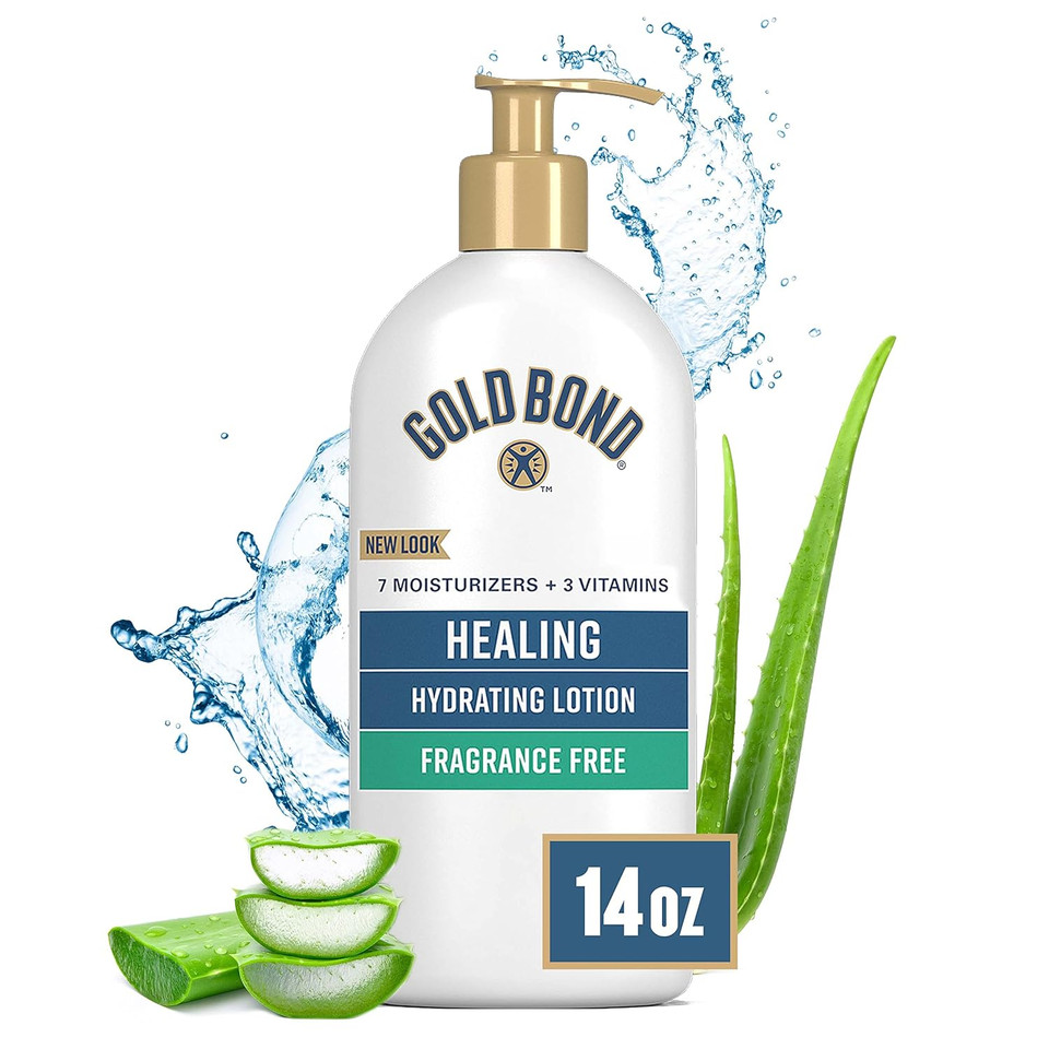 Gold Bond Fragrance Free Healing Hydrating Lotion, 14 Oz., With Aloe, Immediate 24-Hour Hydration