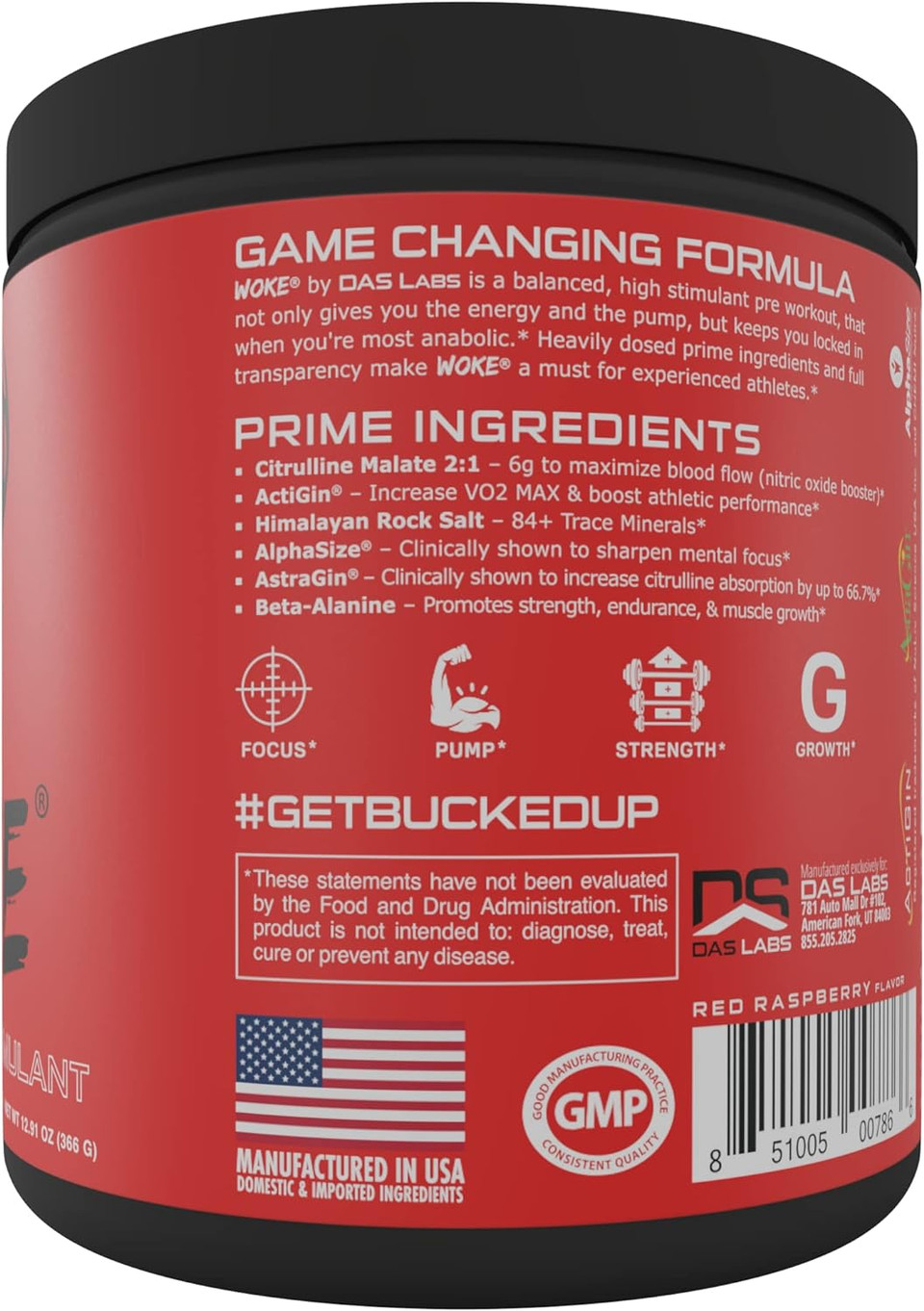 Bucked Up - Woke - High Stim Pre Workout - Best Tasting - Focus Nootropic, Pump, Strength And Growth, 30 Servings (Blood Raz)