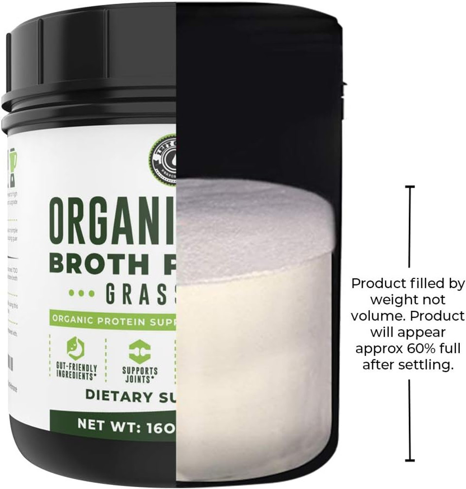 16Oz Organic Bone Broth Protein Powder From Grass Fed Beef, Usda Certified Organic, Single Ingredient, No Additives, Perfect For Carnivore, Paleo, And Keto Diets. Natural Source Collagen Type I & Iii