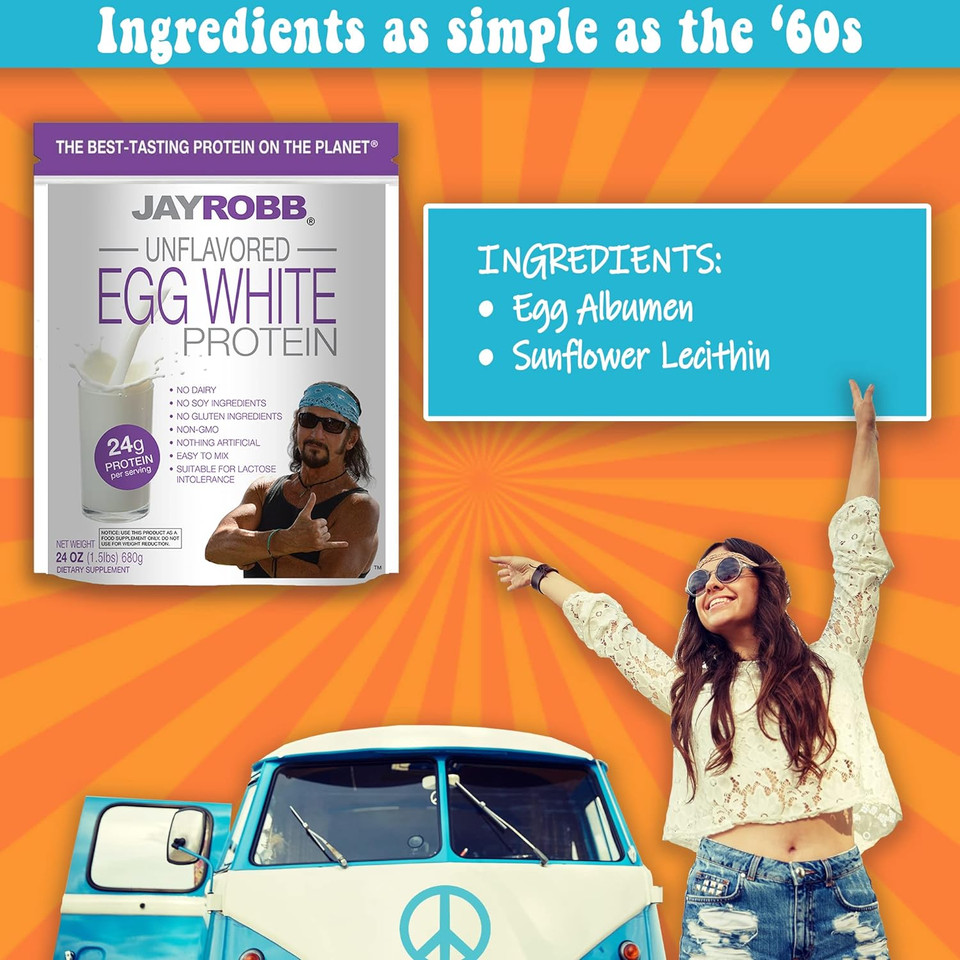 Jay Robb Unflavored Egg White Protein Powder, Low Carb, Keto, Vegetarian, Gluten Free, Lactose Free, No Sugar Added, No Fat, No Soy, Nothing Artificial, Non-Gmo, Best-Tasting (24 Oz, Unflavored)