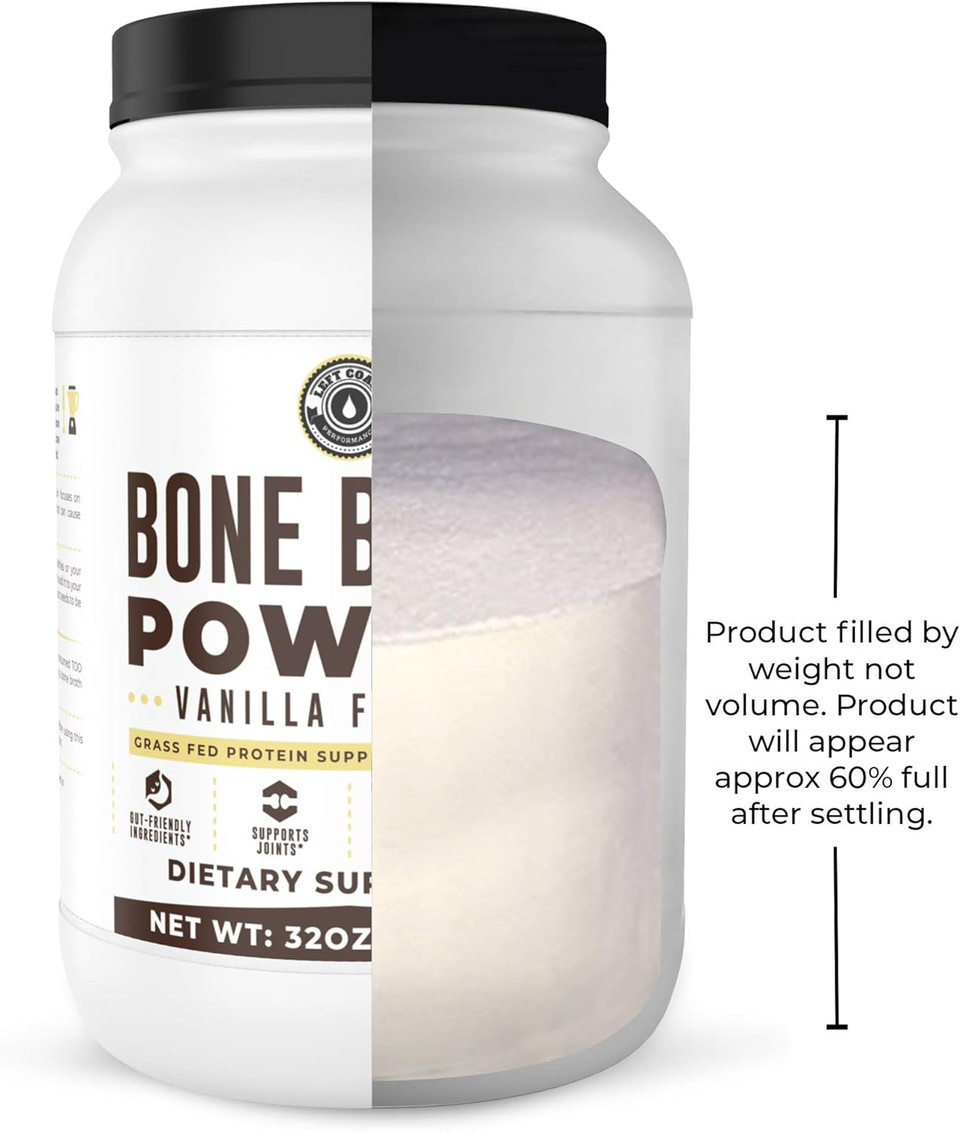 32Oz Vanilla Bone Broth Protein Powder From Grass Fed Beef - Non-Gmo Ingredients, Gut-Friendly, Low Carb Dairy Free Protein Powder - Natural Collagen Source For Joint Support - Keto Friendly