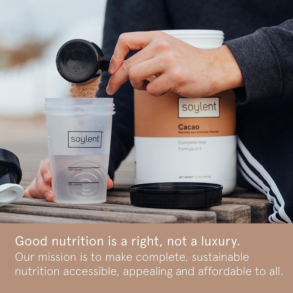 Soylent Complete Nutrition Meal Replacement Protein Powder, Cacao - Plant Based Vegan Protein, 39 Essential Nutrients - 36.8Oz