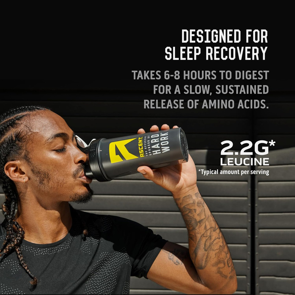 Ascent Casein Protein Powder - 25G Micellar Casein Powder With Zero Artificial Flavors & Sweeteners, Gluten-Free, No Added Sugar, 4.9G Bcaa, 2.2G Leucine - Vanilla Bean, 2 Pounds