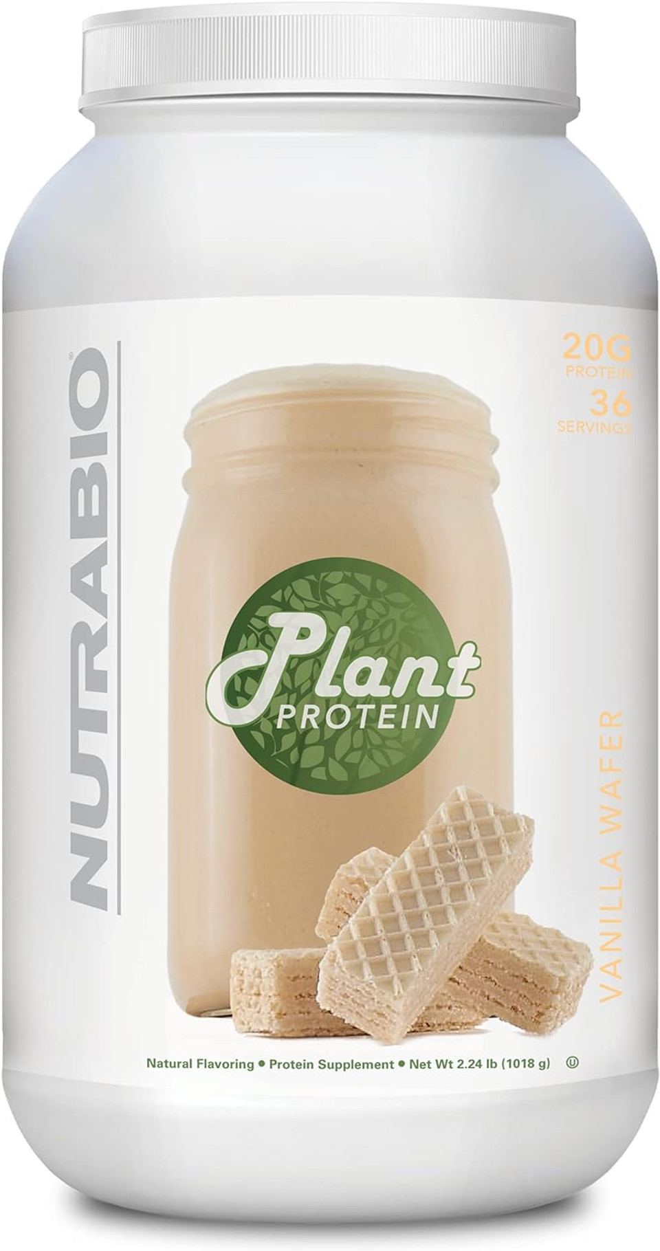 NutraBio Plant Protein  Complete Amino Acid Profile  20G Protein per Scoop  Gluten and Dairy Free, Zero Fillers, Naturally Sweetened, Non-GMO, USA Made Protein - Vanilla Wafer - 36 Serving