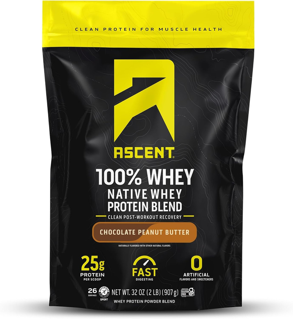 Ascent 100% Whey Protein Powder - Post Workout Whey Protein Isolate, Zero Artificial Flavors & Sweeteners, Gluten Free, 5.5G Bcaa, 2.6G Leucine, Essential Amino Acids, Chocolate 2 Lb