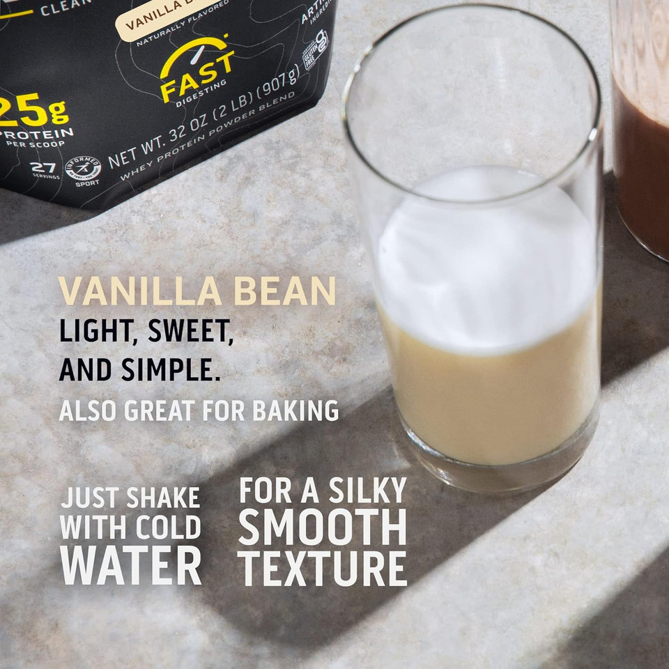 Ascent 100% Whey Protein Powder - Post Workout Whey Protein Isolate, Zero Artificial Flavors & Sweeteners, Soy & Gluten Free, 5.5G Bcaa, 2.6G Leucine, Essential Amino Acids, Vanilla Bean 2 Lb