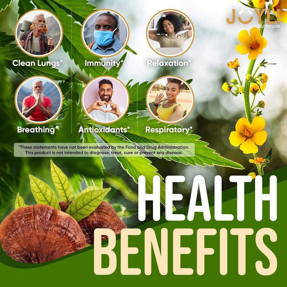 Joyli Hemp Gummies - Natural Lung Cleanse With Mullein Leaf & Reishi Mushroom - Extra Strength Clean Lung Support Supplement With Vitamins A, C, D & E - Sugar-Free, Vegan, Non-Gmo - 60 Edibles