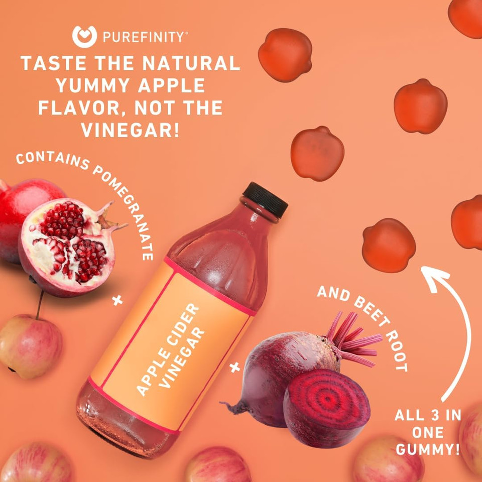 Apple Cider Vinegar Gummies  Raw, Natural, Unfiltered Acv From The Mother Supporting Detox, Cleanse & Immunity  Non-Gmo, Gluten Free, Vegan  60 Gummies