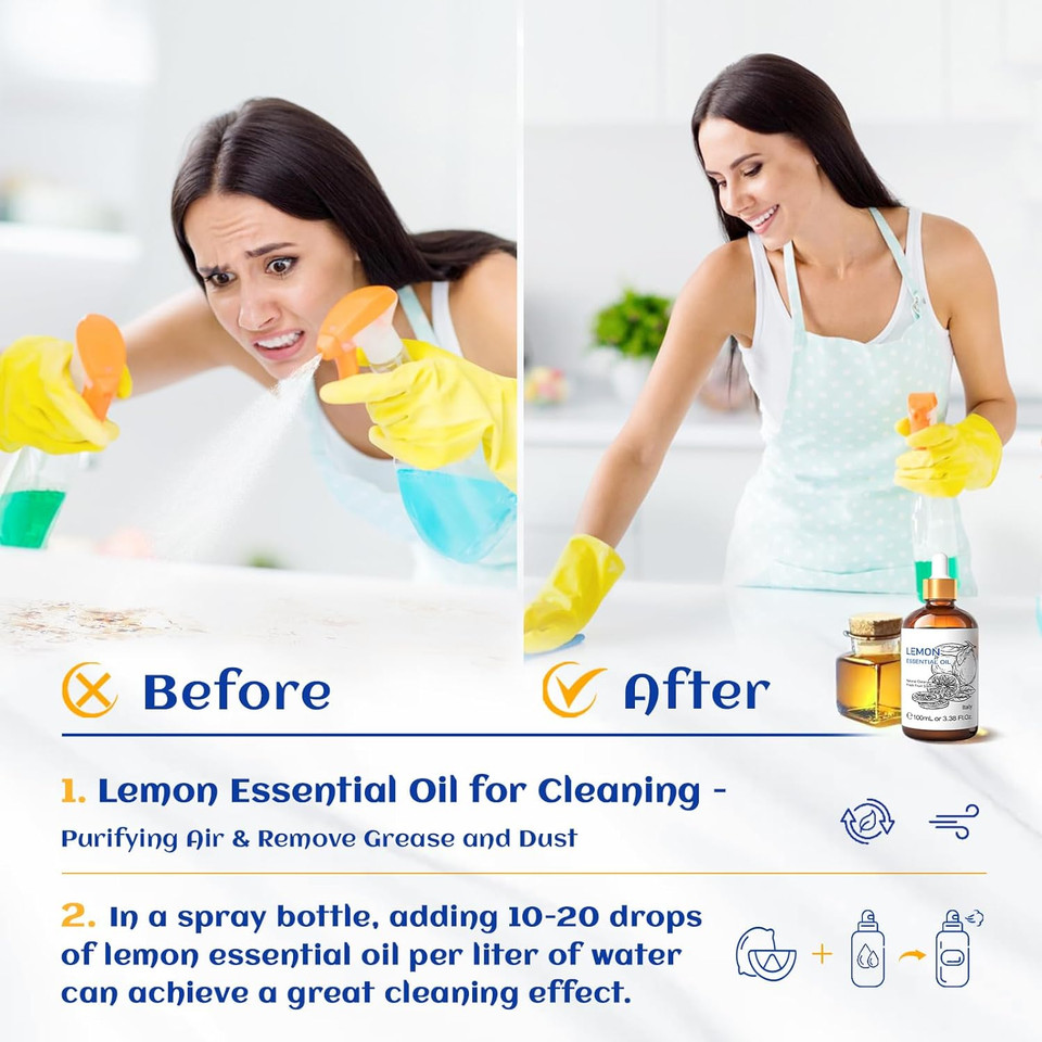 Hiqili Lemon Essential Oil,100% Pure Natural Undiluted Premium Oil,Household Cleaning Spray.-3.38 Fl Oz