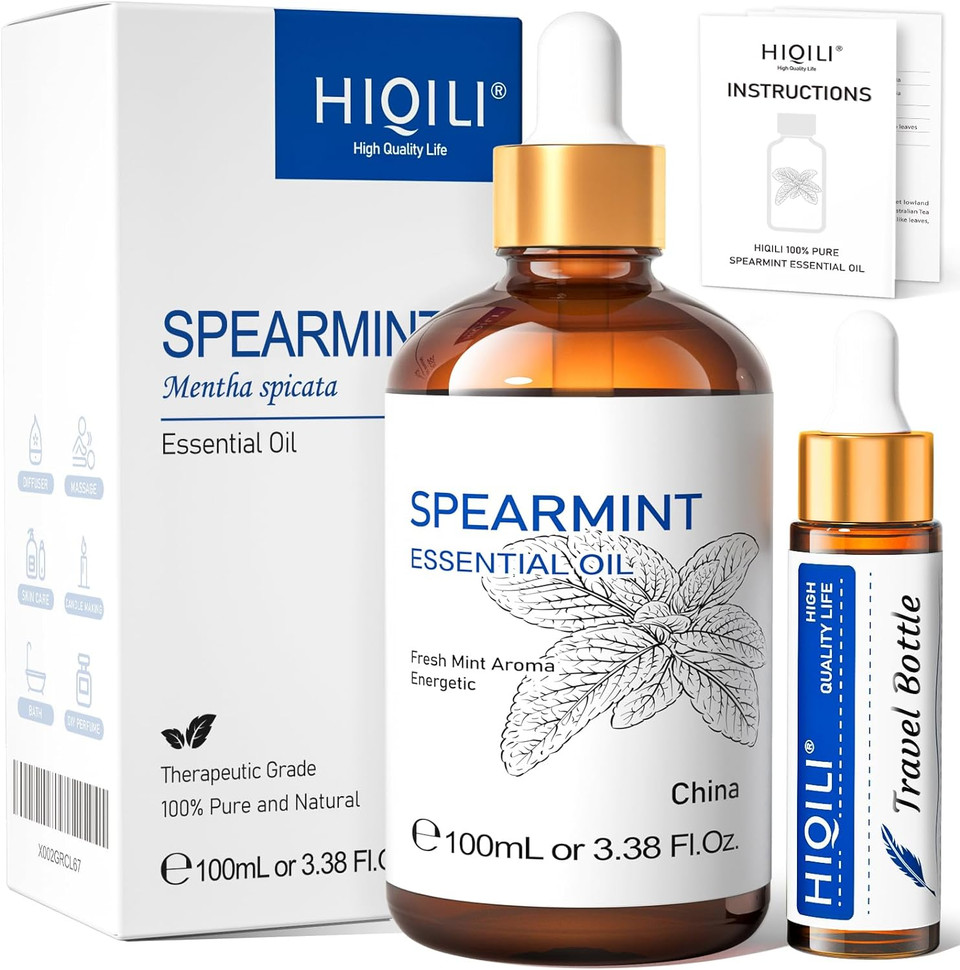 Hiqili 100Ml Spearmint Essential Oil For Skin Care -100% Pure Treatment Grade - 3.38 Fl Oz