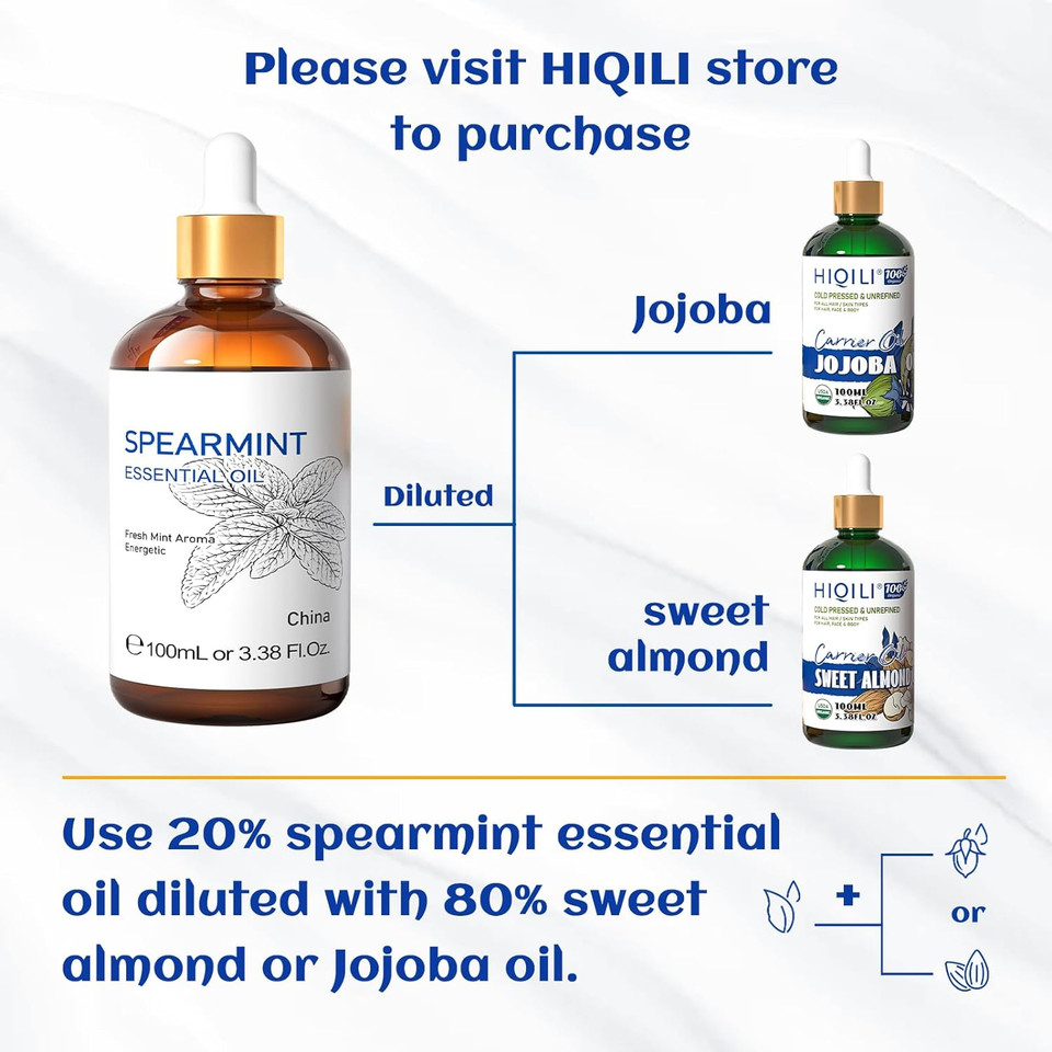 Hiqili 100Ml Spearmint Essential Oil For Skin Care -100% Pure Treatment Grade - 3.38 Fl Oz