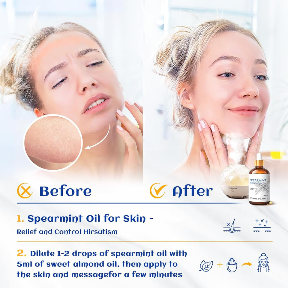 Hiqili 100Ml Spearmint Essential Oil For Skin Care -100% Pure Treatment Grade - 3.38 Fl Oz