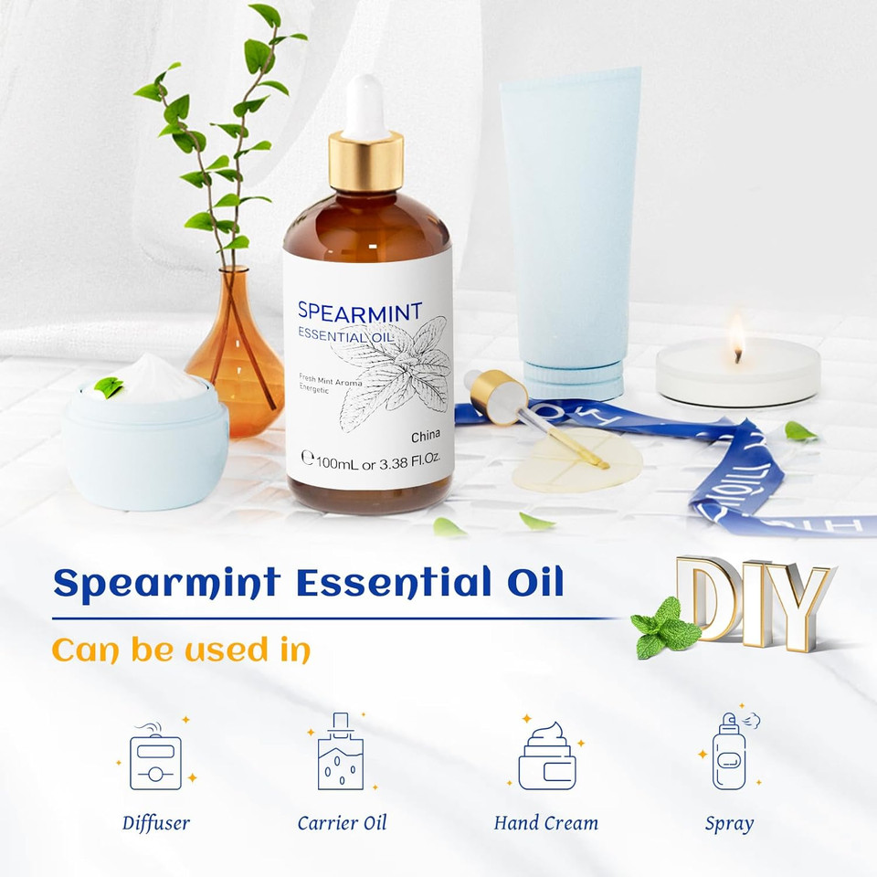 Hiqili 100Ml Spearmint Essential Oil For Skin Care -100% Pure Treatment Grade - 3.38 Fl Oz