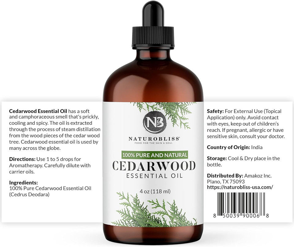 100% Pure Cedarwood Essential Oil Therapeutic Grade Premium Quality (4 Fl. Oz) With Glass Dropper, Perfect For Aromatherapy