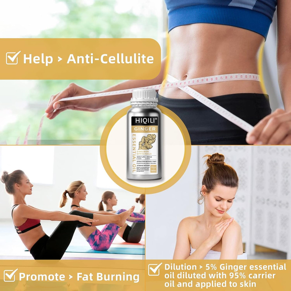 Hiqili 16 Fl Oz Ginger Oil, 100% Pure Natural Ginger Essential Oil For Hair, Massage, Skin - 500Ml