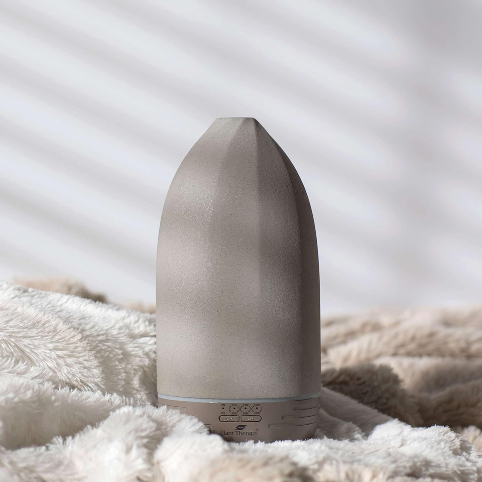 Plant Therapy Metro Stone Diffuser Gray - Essential Oil Diffuser - Sleek Design For Home & Office, 8 Hours Of Diffusion, Auto Shut Off, Soft Ambient Lighting, Four Timer Settings