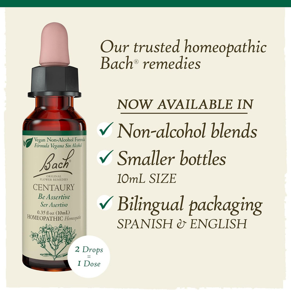 Bach Original Flower Remedies, Centaury For Assertiveness (Non-Alcohol Formula), Natural Homeopathic Flower Essence, Holistic Wellness And Stress Relief, Vegan, 10Ml Dropper