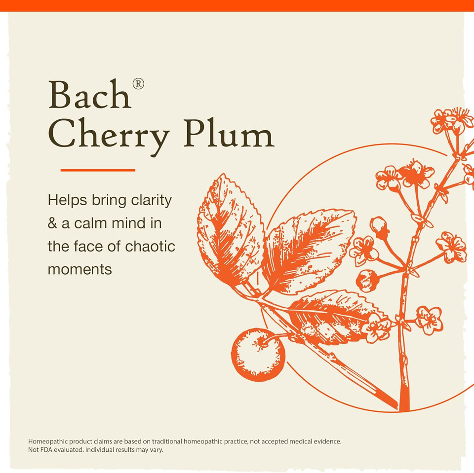 Bach Original Flower Remedies, Cherry Plum For Control (Non-Alcohol Formula), Natural Homeopathic Flower Essence, Holistic Wellness And Stress Relief, Vegan, 10Ml Dropper