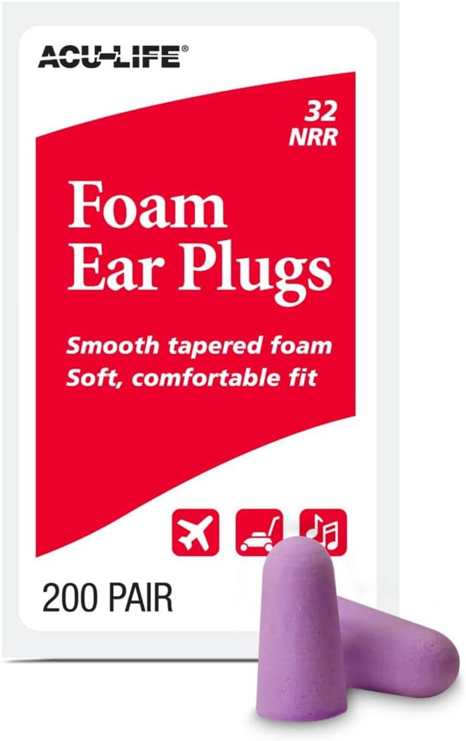 Foam Ear Plugs, 200 Pair For Sleeping, Snoring, Loud Noise, Traveling, Concerts, Construction, & Studying, Nrr 32, Purple
